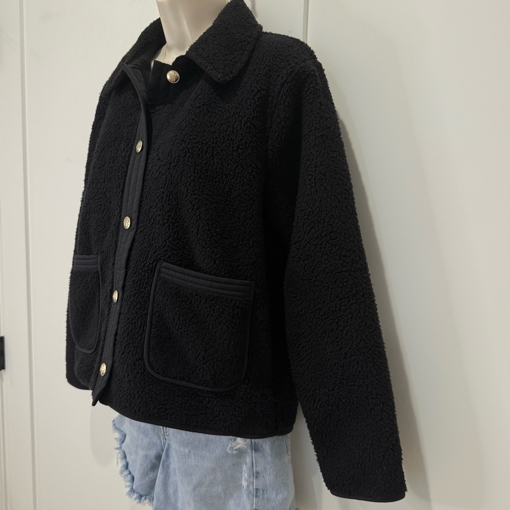 J.Crew Teddy Sherpa Lady Jacket Gold Buttons Small Black Preppy Classic Chic - Picture 6 of 15